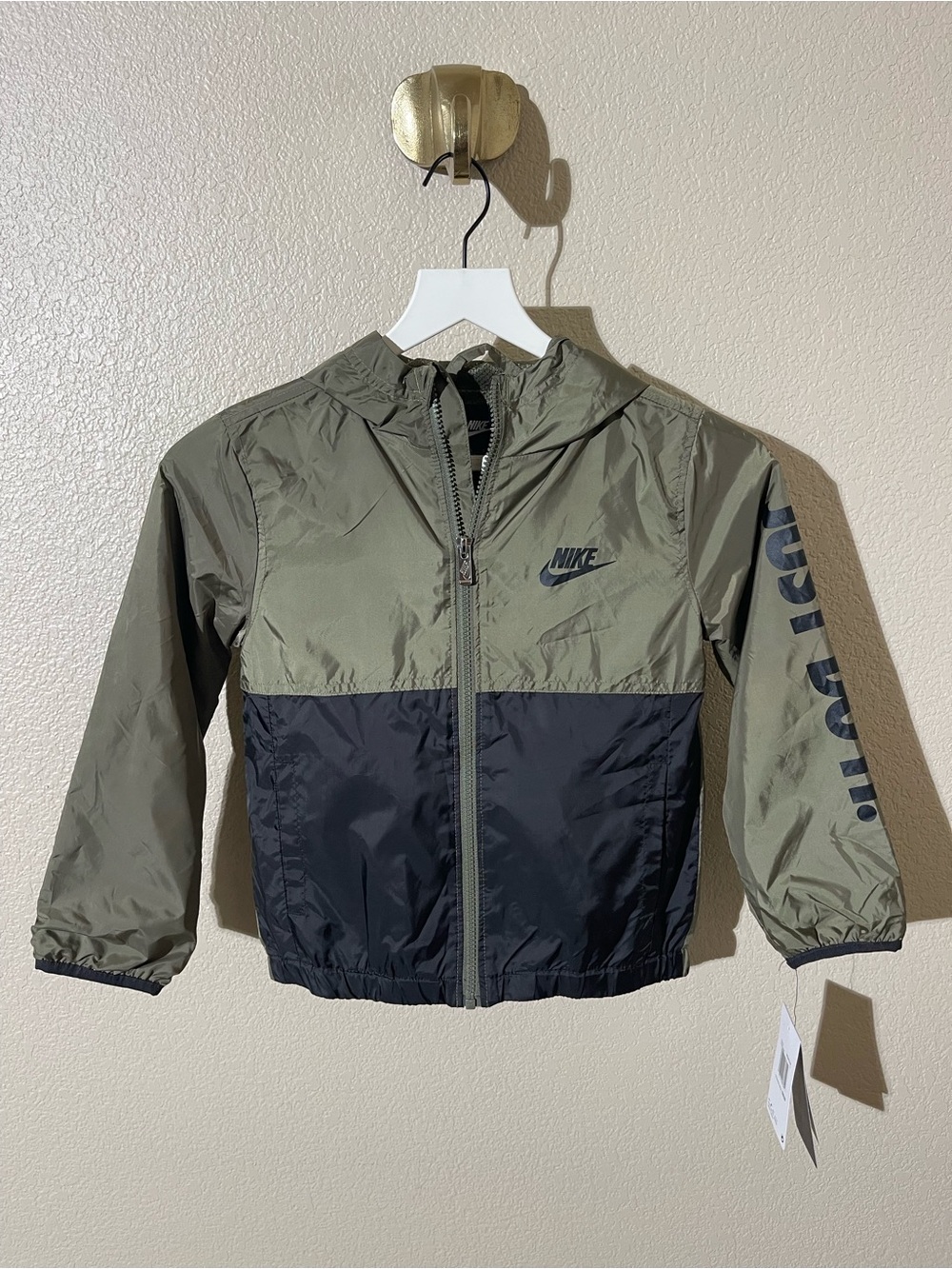 Nike Kids Olive Green & Black Hooded Windbreaker Jacket